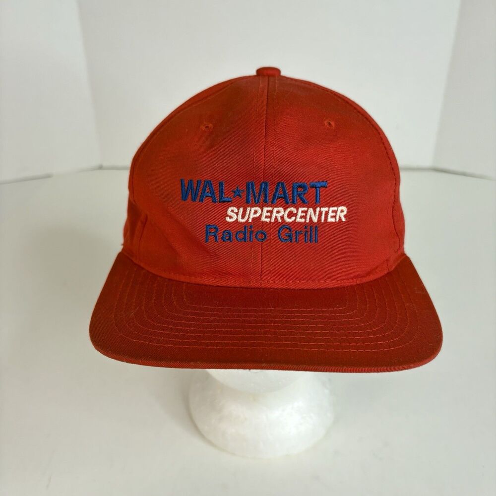 Vintage Walmart Supercenter Radio Grill SnapBack Hat, Yupoong, Red, Embroidered